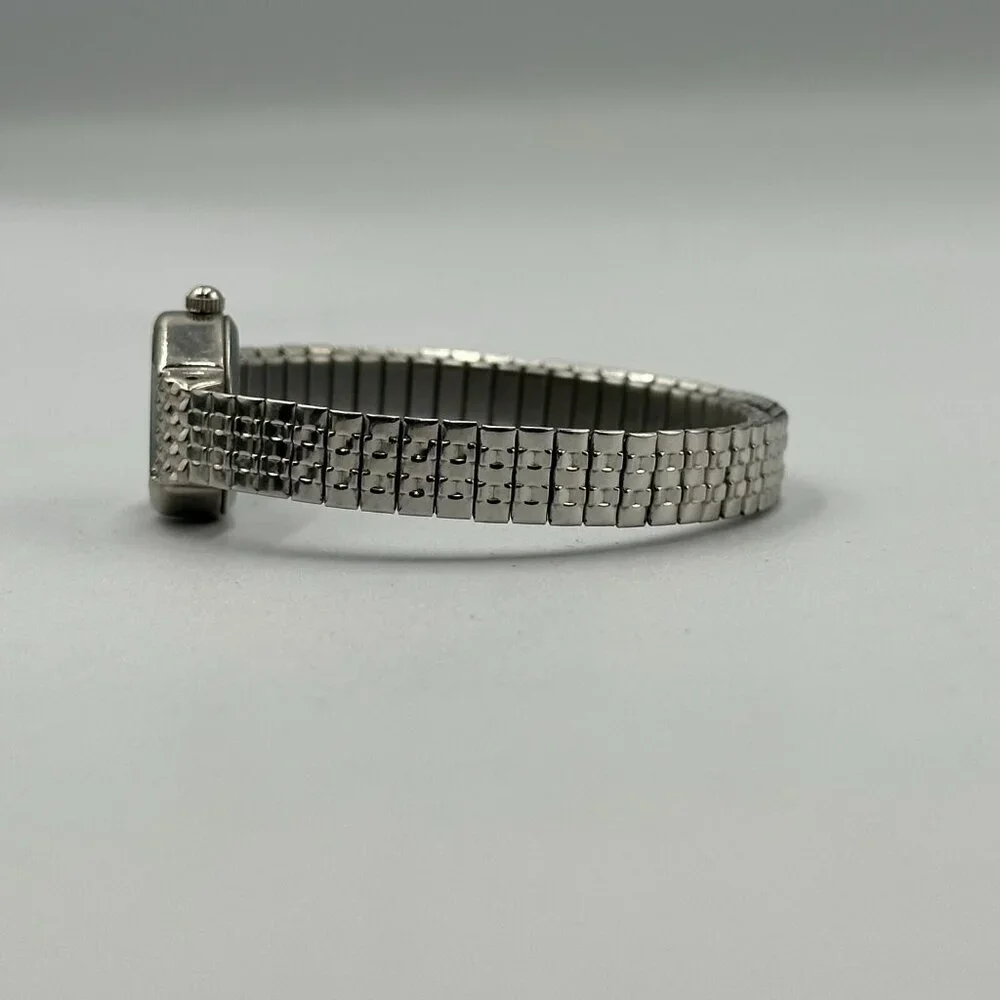 3/$30 Oval Dial Watch Women Black Face Silver Stretch Band New Battery 6.25